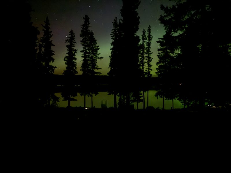 Northern lights over Leighton Lake at night